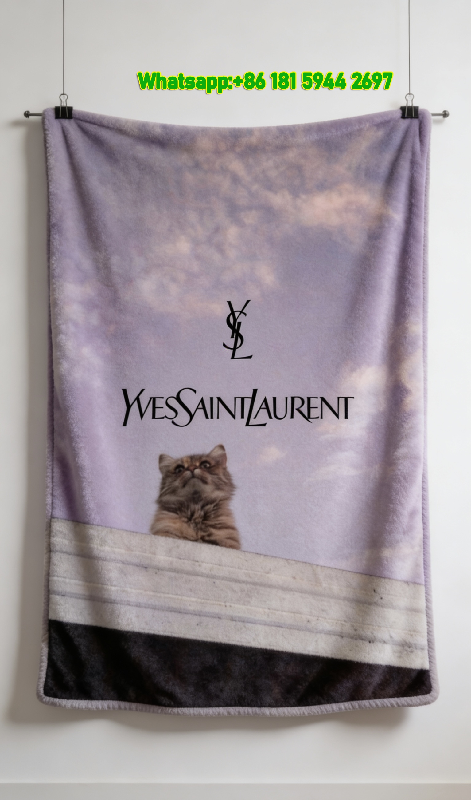 Yves Saint Laurent YSL Dusk Purple Sky Cat Print Flannel Sofa Throw Blanket Luxury Pet Lover Decor Blanket IMG_3240